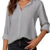 Womens Button Down Shirt Long Sleeve Classic Collared Tops Work Office Casual Chiffon Blouse
