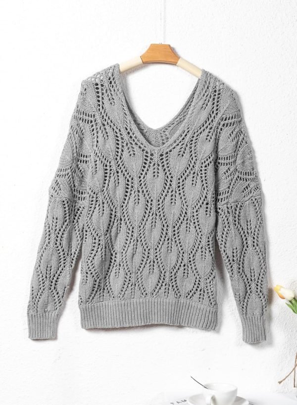 Fall Sweaters Round Neck Crochet Hollow Out Cute Winter Pullover Sweaters for Women Trendy 2024