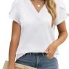 Womens Tops Dressy Casual V Neck Ruffle Short Sleeve Blouse Business Casual Tops Chiffon Flowy Shirt Cute Summer Tops