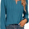 Womens Tops Dressy Casual Long Sleeve Shirts V Neck Chiffon Blouses Fall Clothes 2024