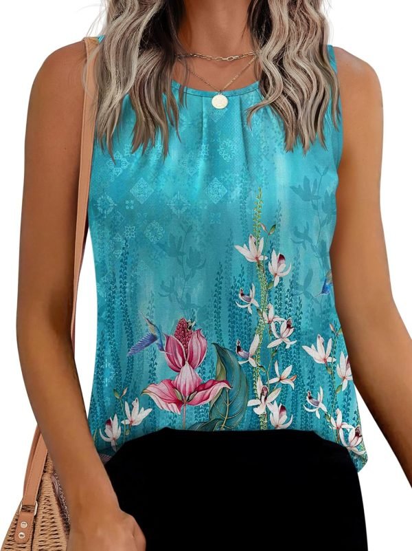 Women's Sleeveless Chiffon Tank Top Double Layers Keyhole Back Blouse Tunic S-XXL