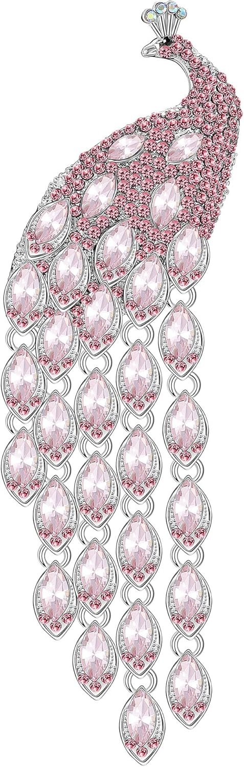 Rhinestone Peacock Tassel Brooch Pins for Women Fashion