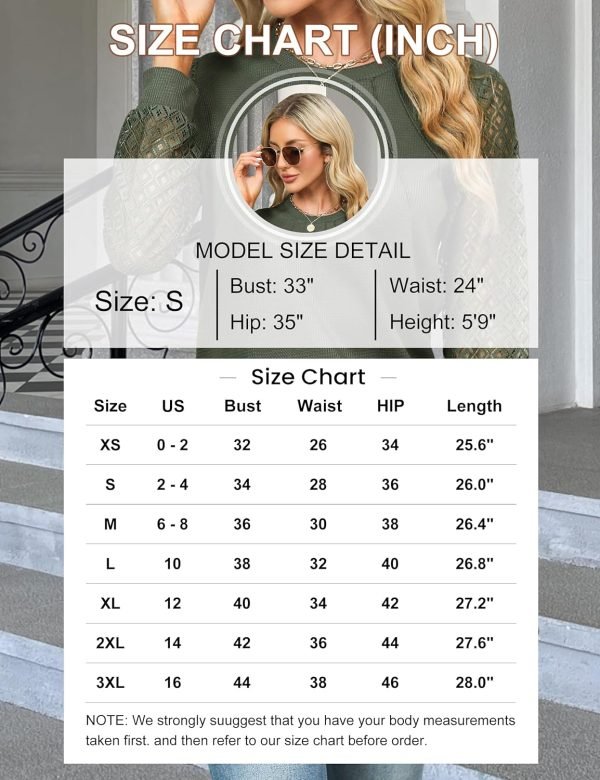 Women's Waffle Knit Tops Dressy Business Casual Blouses Lace Long Sleeve Work Shirts Fall Clothes