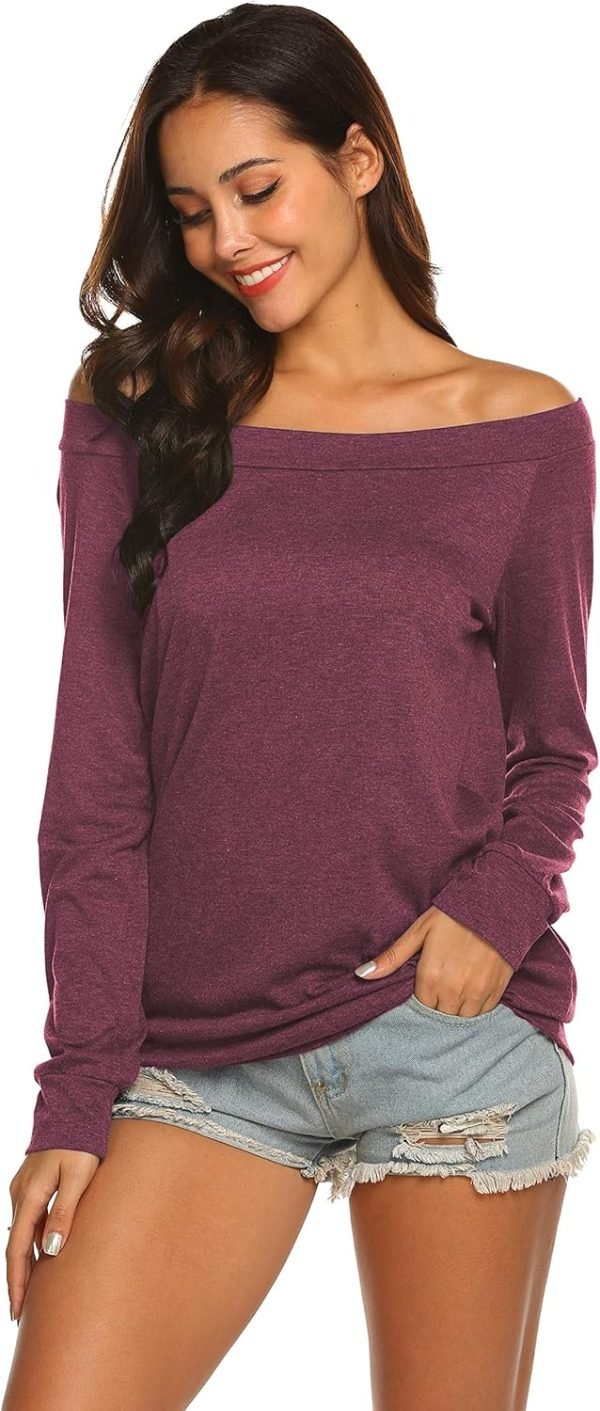 81Tzvdgq8sL._AC_SL1500 Women's Long Sleeve Boat Neck Off Shoulder Blouse Tops