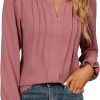 Womens Tops Dressy Casual Long Sleeve Shirts V Neck Chiffon Blouses Fall Clothes 2024