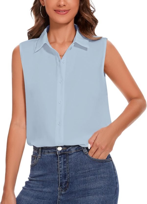81UMFwPEEFL._AC_SL1500 Womens Sleeveless Button Down Shirt Classic Collared Blouse Basic Tank Tops Work Office Chiffon Tops