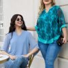 Womens 3/4 Sleeve Chiffon Blouses V Neck Double Layers Mesh Shirts Dressy Flowy Tunic Tops (M-5XL)