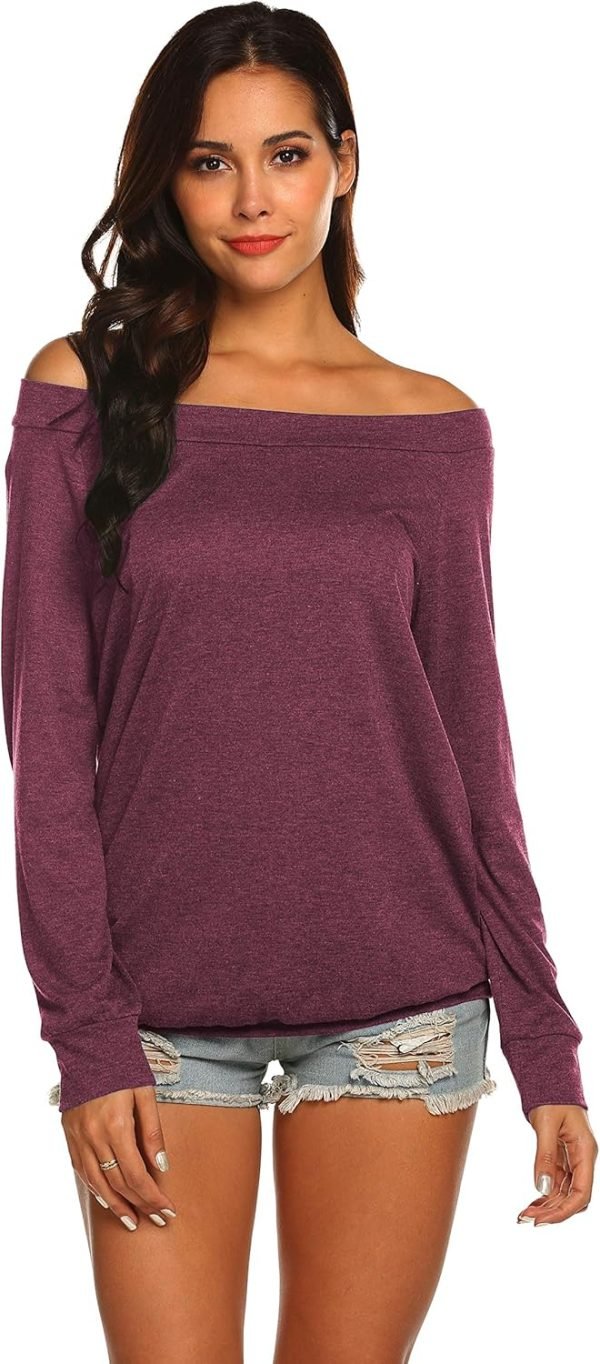 81WoTuGyQ8L._AC_SL1500 Women's Long Sleeve Boat Neck Off Shoulder Blouse Tops