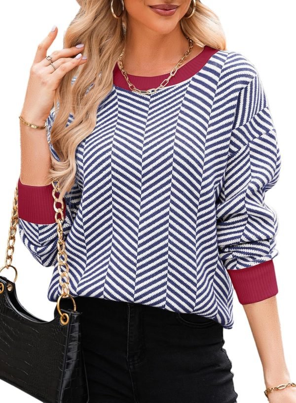 81XgEE6T-NL._AC_SL1500 Women's Crewneck Cute Sweaters 2024 Striped Colorblock Fall Winter Knitted Pullover Tops