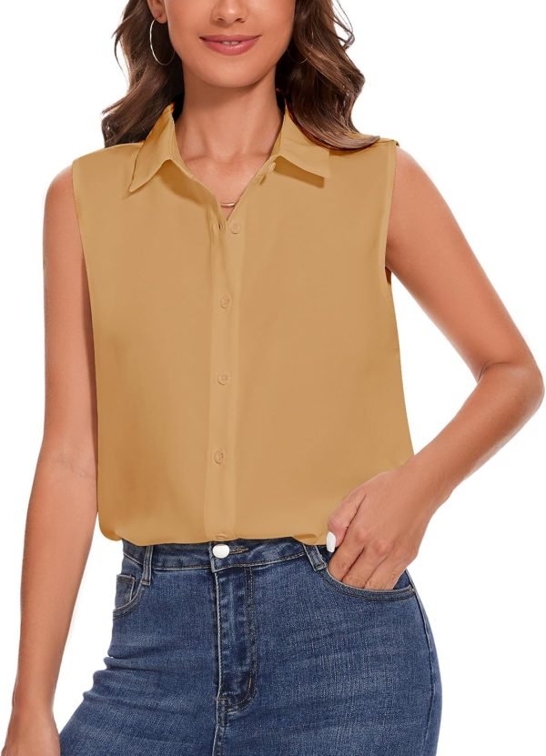 81Z47W_hGbL._AC_SL1500 Womens Sleeveless Button Down Shirt Classic Collared Blouse Basic Tank Tops Work Office Chiffon Tops