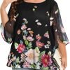 Womens Tops Dressy Casual Summer Chiffon Blouse 3/4 Sleeve Loose Mesh Tunic Shirts