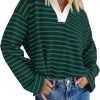 81_8QxjNrXL._AC_SL1500 Womens Striped Long Sleeve Shirts 2024 Casual V Neck Oversized Sweatshirt Loose Fit Tunic Tops Fall Blouses