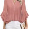 Women's 3/4 Sleeve Tops Dressy Casual Business Work Blouses Chiffon Office Shirts