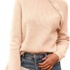 Women's Sweaters Casual Long Sleeve Button Down Crew Neck Ruffle Knit Pullover Sweater Tops Solid Color Striped