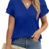 Womens Tops Dressy Casual V Neck Ruffle Short Sleeve Blouse Business Casual Tops Chiffon Flowy Shirt Cute Summer Tops