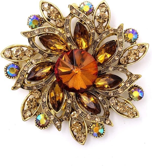Vintage Women's Austrian Crystal Elegant Flower Brooch Wedding Broach Pin