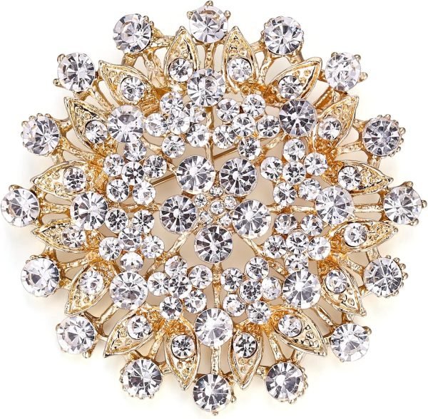 Women's Austrian Crystal Elegant Flower Leaf Bridal Corsage Brooch Pin