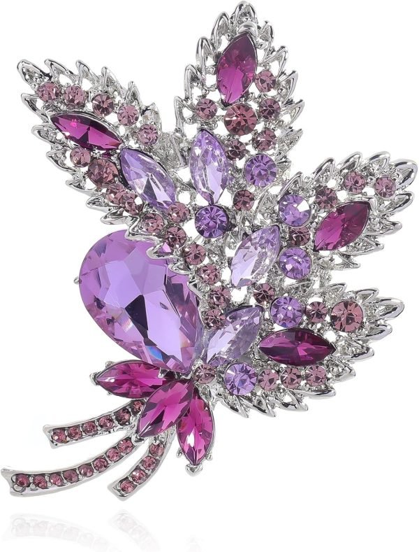 Big Large Brooch Pin Austrian Crystal Leaf Shape Bouquet Rhinestone Scarf Decoration Wreath Cloth Brooches Pins For Women Girls