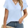 Womens Tops Dressy Casual V Neck Ruffle Short Sleeve Blouse Business Casual Tops Chiffon Flowy Shirt Cute Summer Tops