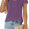 Womens Dressy Casual Tops Business Casual Cap Sleeve Work Blouses Chiffon V Neck Button Down Shirts