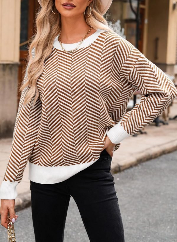 81fPWMF7RhL._AC_SL1500 Women's Crewneck Cute Sweaters 2024 Striped Colorblock Fall Winter Knitted Pullover Tops