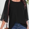 Womens Tops Dressy Casual Summer Chiffon Blouse 3/4 Sleeve Loose Mesh Tunic Shirts