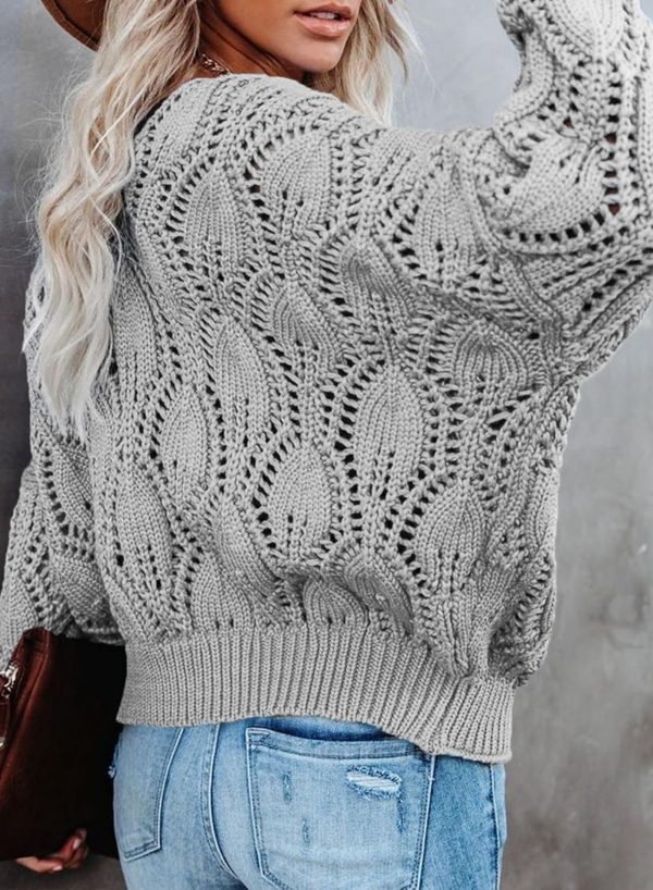 Fall Sweaters Round Neck Crochet Hollow Out Cute Winter Pullover Sweaters for Women Trendy 2024