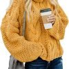 Womens 2024 Winter Fall Solid Turtleneck High Neck Balloon Long Sleeve Sweaters Pullover Outerwear