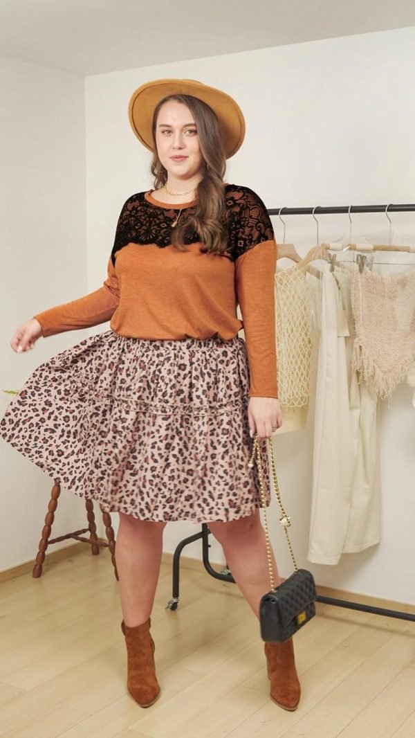 Plus Size Lace Tops for Women Long Sleeve Crewneck Pullover Fall T-shirts Tunics Basic Tees T-Shirts XL-5XL