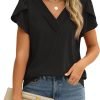 Womens Tops Dressy Casual V Neck Ruffle Short Sleeve Blouse Business Casual Tops Chiffon Flowy Shirt Cute Summer Tops
