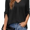 U.Vomade Women's 3/4 Cuffed Sleeve Chiffon V Neck Casual Shirts for Women S-XL