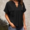 Women Dressy Casual V Neck Short Sleeve Dress Shirts Summer Work Tops Tunics Solid Color Chiffon Blouse