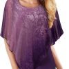 Women's Lightweight Flowy Shirt Double-Layered Printed Chiffon Poncho Blouse Top