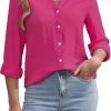 Womens Button Down Shirts Long Sleeve V Neck Collared Blouses Office Work Tops Chiffon Dressy Casual Shirts