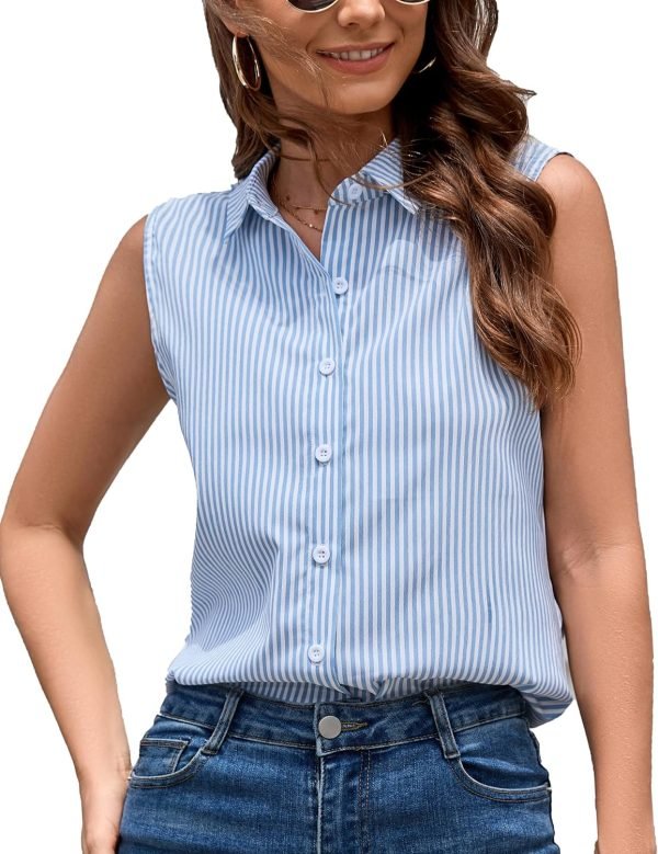 81j5Qu3YgfL._AC_SL1500 Womens Sleeveless Button Down Shirt Classic Collared Blouse Basic Tank Tops Work Office Chiffon Tops