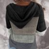 Women Color Block Hooded Crochet Striped Sweaters Lightweight Drawstring Hoodies Pullover Trendy Sweatshirts