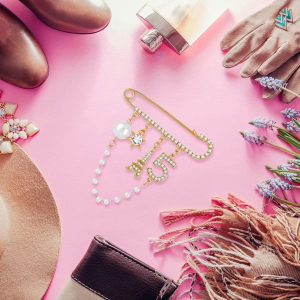 Number 5 Lapel Pins and Brooches Vintage Imitating Pearl Rhinestone Crystal Brooch Pin for Women Rhinestone Jewelry