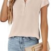 Womens Dressy Casual Tops Business Casual Cap Sleeve Work Blouses Chiffon V Neck Button Down Shirts