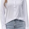 Womens Button Down Shirts Long Sleeve V Neck Collared Blouses Office Work Tops Chiffon Dressy Casual Shirts