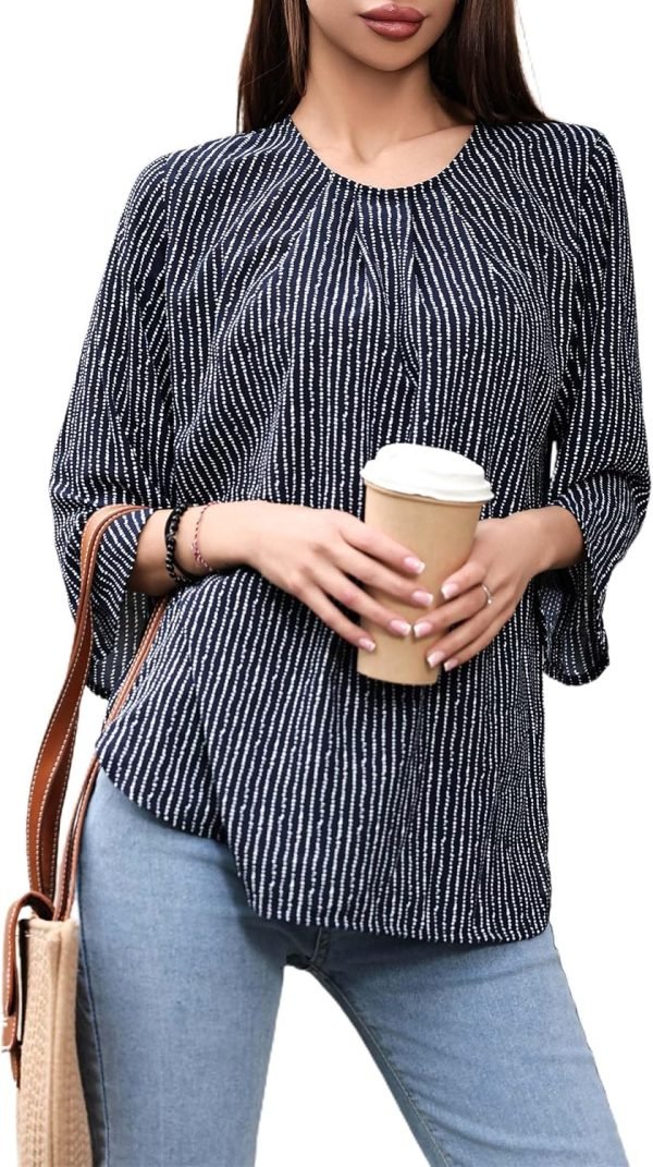 81mbatcR53L._AC_SL1500 Women's Chiffon Blouse 3/4 Sleeve Crew Neck Loose Tops Casual Blouses Shirt