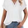 Women's Short Sleeve Chiffon Blouses Office Work Dress Shirts Business Casual Tops