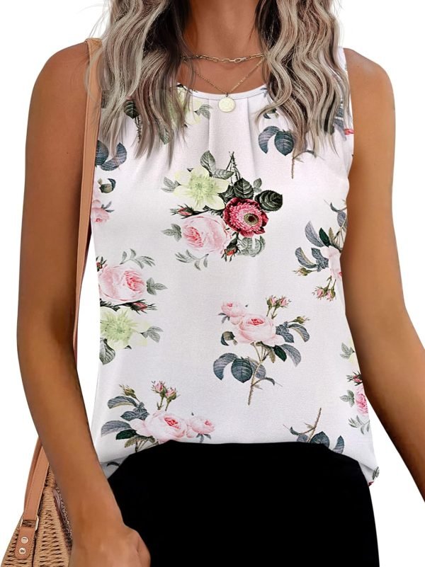 Women's Sleeveless Chiffon Tank Top Double Layers Keyhole Back Blouse Tunic S-XXL