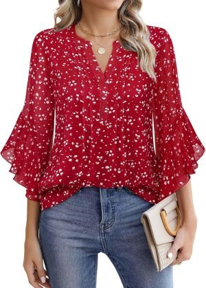 81nFW8i4nzL._AC_SL1500 Women's 3/4 Sleeve Tops Dressy Casual Business Work Blouses Chiffon Office Shirts