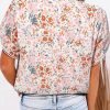 Womens Tops Summer Casual Boho Floral Print Short Sleeve Half Button Down V Neck Chiffon Blouses Shirts