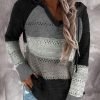 Women Color Block Hooded Crochet Striped Sweaters Lightweight Drawstring Hoodies Pullover Trendy Sweatshirts