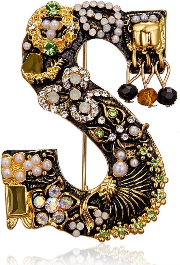 Crystal Pearl Initial Brooch Gold Plated Enamel Colorful Letter Alphabet Breastpin Pin for GIFTS