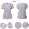Womens Dressy Chiffon Blouses Summer Puff Petal Short Sleeve Shirts V Neck Casual Work Tops