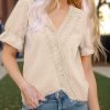 Chiffon Blouse for Womens Dressy Casual Short Sleeve Shirt V Neck Swiss Dot Top