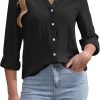 Womens Button Down Shirts Long Sleeve V Neck Collared Blouses Office Work Tops Chiffon Dressy Casual Shirts