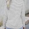 Women's Casual Striped Long Sleeve Tops Crew Neck Knit Ribbed Basic T Shirts